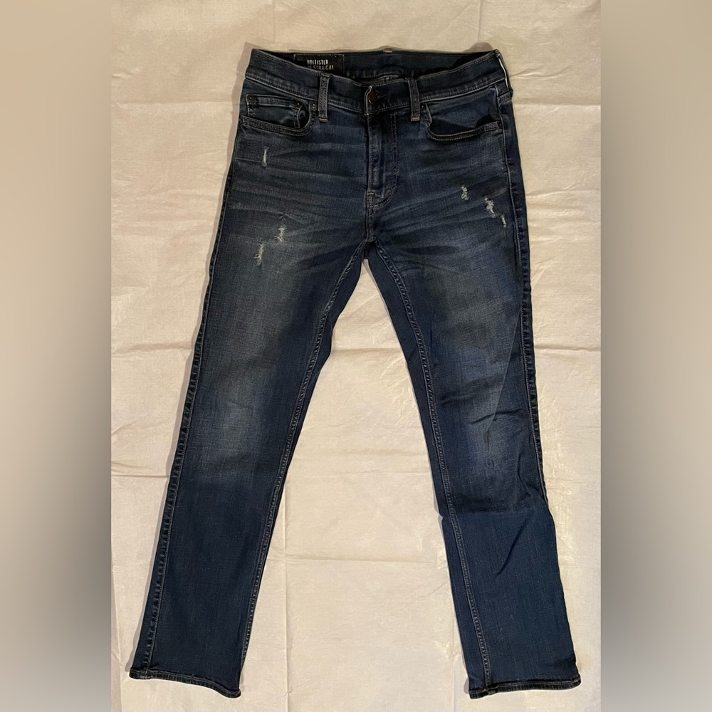Hollister Slim Straight Dark Blue Distressed Jeans Men’s Size 30 x 32